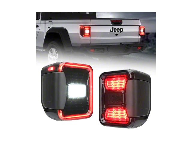 Multi-Function LED Tail Lights; Black Housing; Smoked Lens (20-24 Jeep Gladiator JT w/ Factory Halogen Tail Lights)