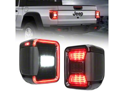 Multi-Function LED Tail Lights; Black Housing; Smoked Lens (20-23 Jeep Gladiator JT w/ Factory Halogen Tail Lights)