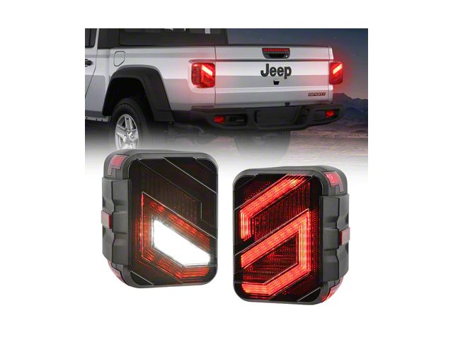 S-Shape Full LED Tail Lights; Black Housing; Smoked Lens (20-24 Jeep Gladiator JT w/ Factory Halogen Tail Lights)