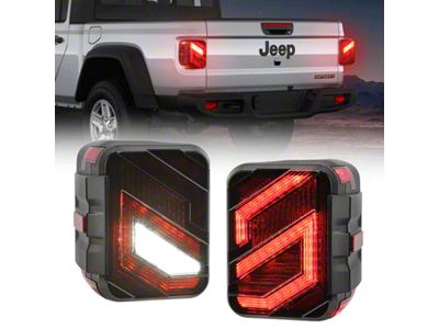 S-Shape Full LED Tail Lights; Black Housing; Smoked Lens (20-23 Jeep Gladiator JT w/ Factory Halogen Tail Lights)