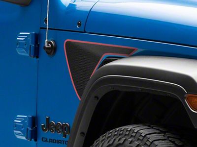 SEC10 Short Side Accent Decal; Black/Red Carbon Fiber (20-24 Jeep Gladiator JT)