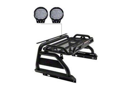 Atlas Roll Bar with 9-Inch Black Round LED Lights for Tonneau Cover; Black (20-24 Jeep Gladiator JT)