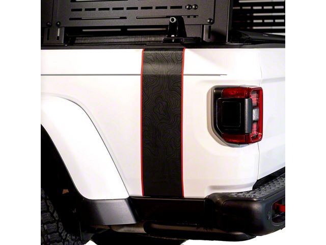 Bedside Stripe Graphic; Matte Black with Orange Outline (20-24 Jeep Gladiator JT)