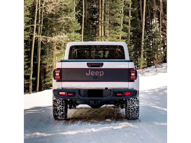 Topographic Map Tailgate Wrap Graphic; Black with Orange Outline (20-24 Jeep Gladiator JT)