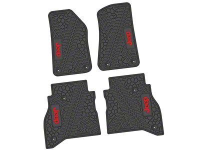 FLEXTREAD Factory Floorpan Fit Tire Tread/Scorched Earth Scene Front and Rear Floor Mats with Red JEEP Insert; Black (20-24 Jeep Gladiator JT)