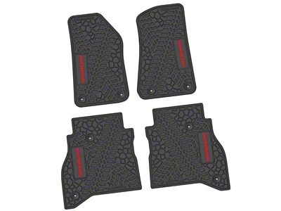 FLEXTREAD Factory Floorpan Fit Tire Tread/Scorched Earth Scene Front and Rear Floor Mats with Red Mojave Insert; Black (20-24 Jeep Gladiator JT)