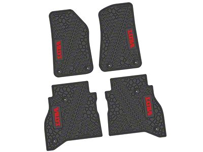 FLEXTREAD Factory Floorpan Fit Tire Tread/Scorched Earth Scene Front and Rear Floor Mats with Red Willys Insert; Black (20-24 Jeep Gladiator JT)