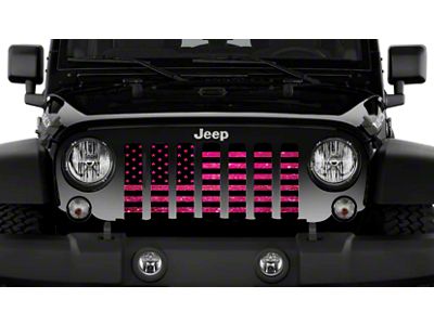 Grille Insert; Black American Flag with Bright Pink Fleck (20-24 Jeep Gladiator JT)