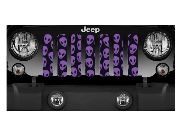 Grille Insert; Purple Alien Heads on Black (20-24 Jeep Gladiator JT)