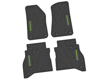 FLEXTREAD Factory Floorpan Fit Tire Tread/Scorched Earth Scene Front and Rear Floor Mats with Lime Gladiator Insert; Black (20-24 Jeep Gladiator JT)