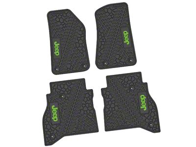 FLEXTREAD Factory Floorpan Fit Tire Tread/Scorched Earth Scene Front and Rear Floor Mats with Lime JEEP Insert; Black (20-24 Jeep Gladiator JT)