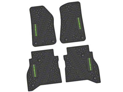FLEXTREAD Factory Floorpan Fit Tire Tread/Scorched Earth Scene Front and Rear Floor Mats with Lime Mojave Insert; Black (20-24 Jeep Gladiator JT)