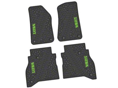 FLEXTREAD Factory Floorpan Fit Tire Tread/Scorched Earth Scene Front and Rear Floor Mats with Lime Willys Insert; Black (20-24 Jeep Gladiator JT)