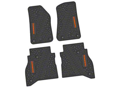FLEXTREAD Factory Floorpan Fit Tire Tread/Scorched Earth Scene Front and Rear Floor Mats with Orange Gladiator Insert; Black (20-24 Jeep Gladiator JT)