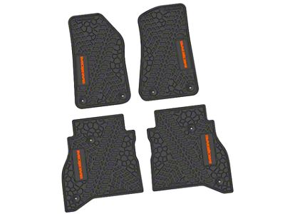 FLEXTREAD Factory Floorpan Fit Tire Tread/Scorched Earth Scene Front and Rear Floor Mats with Orange Mojave Insert; Black (20-24 Jeep Gladiator JT)