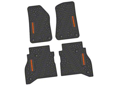 FLEXTREAD Factory Floorpan Fit Tire Tread/Scorched Earth Scene Front and Rear Floor Mats with Orange Rubicon Insert; Black (20-24 Jeep Gladiator JT)