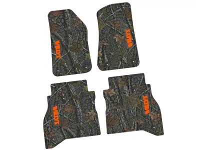 FLEXTREAD Factory Floorpan Fit Tire Tread/Scorched Earth Scene Front and Rear Floor Mats with Orange Willys Insert; Rugged Woods (20-24 Jeep Gladiator JT)