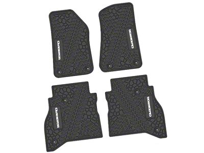 FLEXTREAD Factory Floorpan Fit Tire Tread/Scorched Earth Scene Front and Rear Floor Mats with White Gladiator Insert; Black (20-24 Jeep Gladiator JT)