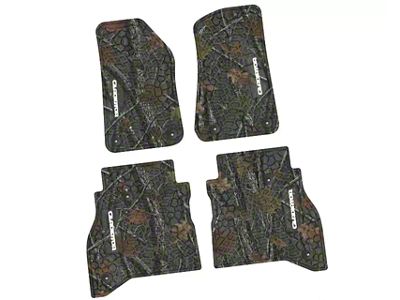 FLEXTREAD Factory Floorpan Fit Tire Tread/Scorched Earth Scene Front and Rear Floor Mats with White Gladiator Insert; Rugged Woods (20-24 Jeep Gladiator JT)