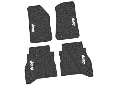 FLEXTREAD Factory Floorpan Fit Tire Tread/Scorched Earth Scene Front and Rear Floor Mats with White JEEP Insert; Black (20-24 Jeep Gladiator JT)
