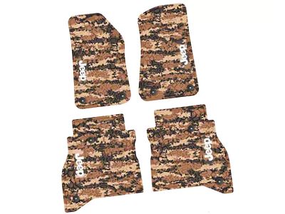 FLEXTREAD Factory Floorpan Fit Tire Tread/Scorched Earth Scene Front and Rear Floor Mats with White JEEP Insert; Cyberflage Camouflage (20-24 Jeep Gladiator JT)