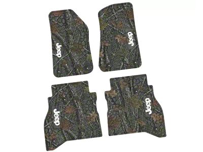 FLEXTREAD Factory Floorpan Fit Tire Tread/Scorched Earth Scene Front and Rear Floor Mats with White JEEP Insert; Rugged Woods (20-24 Jeep Gladiator JT)