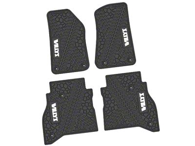FLEXTREAD Factory Floorpan Fit Tire Tread/Scorched Earth Scene Front and Rear Floor Mats with White Willys Insert; Black (20-24 Jeep Gladiator JT)