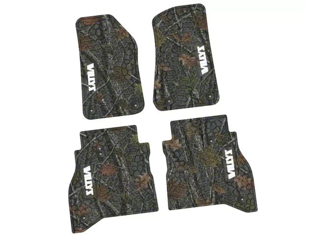 FLEXTREAD Factory Floorpan Fit Tire Tread/Scorched Earth Scene Front and Rear Floor Mats with White Willys Insert; Rugged Woods (20-24 Jeep Gladiator JT)