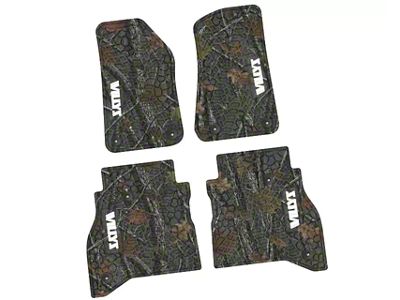 FLEXTREAD Factory Floorpan Fit Tire Tread/Scorched Earth Scene Front and Rear Floor Mats with White Willys Insert; Rugged Woods (20-24 Jeep Gladiator JT)
