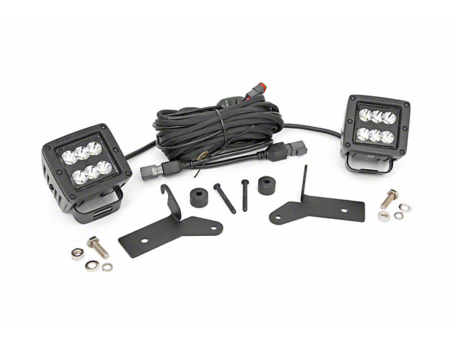 Rough Country 2-Inch Black Series LED Cube Lights with Windshield Mounting Brackets (20-23 Jeep Gladiator JT)