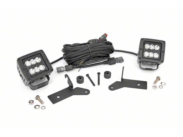 Rough Country 2-Inch Black Series LED Cube Lights with Windshield Mounting Brackets (20-24 Jeep Gladiator JT, Excluding Mojave)