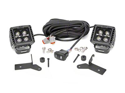 Rough Country 2-Inch Black Series Amber DRL LED Cube Lights with Windshield Mounting Brackets (20-24 Jeep Gladiator JT, Excluding Mojave)