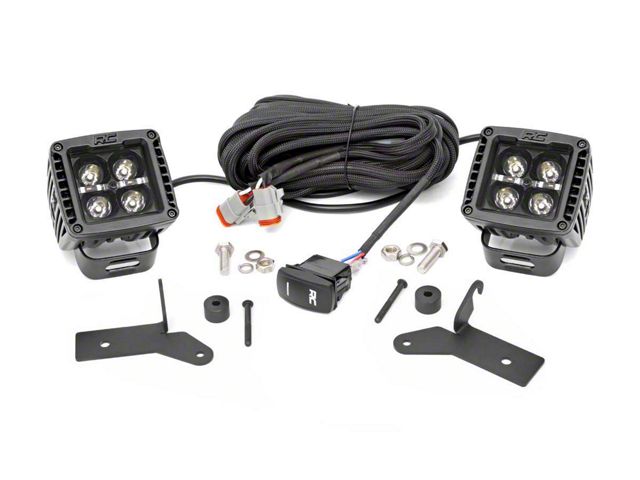 Rough Country 2-Inch Black Series White DRL LED Cube Lights with Windshield Mounting Brackets (20-24 Jeep Gladiator JT, Excluding Mojave)