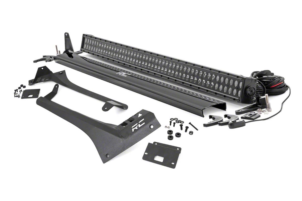 Rough Country Jeep Wrangler 50-Inch Black Series Dual Row Straight LED  Light Bar with Upper Windshield Mounting Brackets 70069 (18-23 Jeep Wrangler  JL, Excluding 4xe  Rubicon 392) Free Shipping