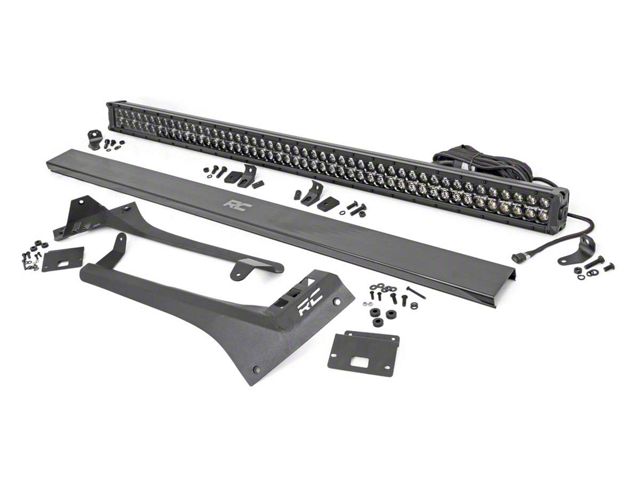Rough Country 50-Inch Black Series Dual Row Straight White DRL LED Light Bar with Upper Windshield Mounting Brackets (20-24 Jeep Gladiator JT, Excluding Mojave)