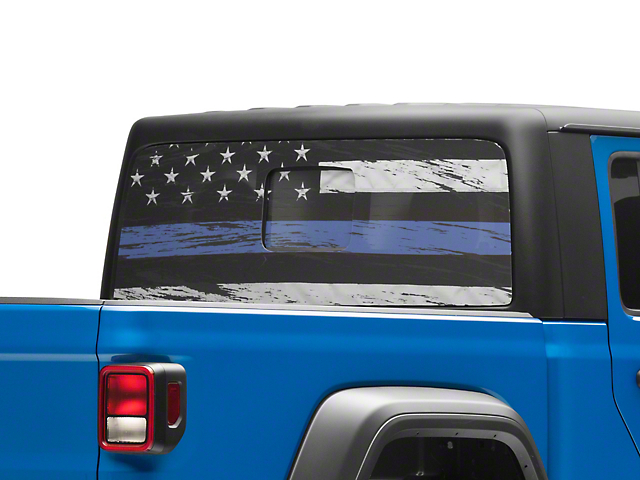 SEC10 Perforated Real Flag Rear Window Decal; Blue Line (20-23 Jeep Gladiator JT)
