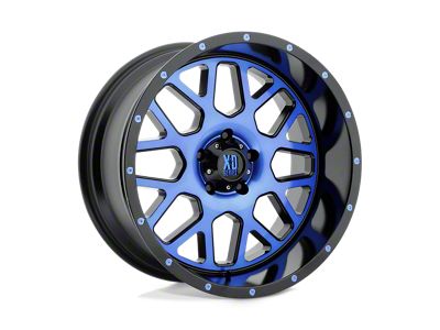 XD Grenade Satin Black Machined Face with Blue Tinted Clear Coat Wheel; 20x10 (20-24 Jeep Gladiator JT)
