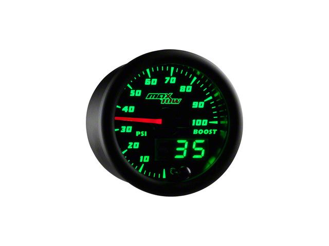 MaxTow 100 PSI Boost Gauge; Black and Green (Universal; Some Adaptation May Be Required)