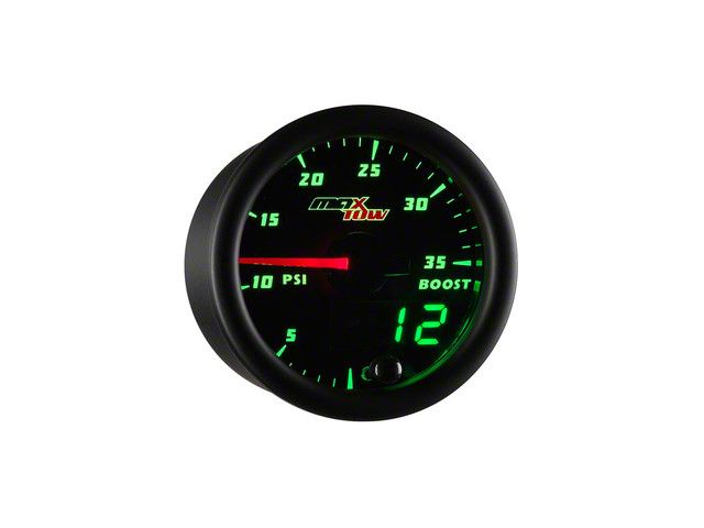 MaxTow 35 PSI Boost Gauge; Black and Green (Universal; Some Adaptation May Be Required)