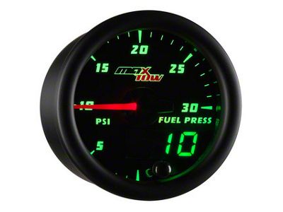 MaxTow 30 PSI Fuel Pressure Gauge; Black and Green (Universal; Some Adaptation May Be Required)