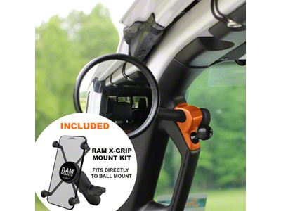CMM Offroad Universal Accessory Mount with 1-Inch Ball and RAM X-Grip XL Phone Mount; Black (20-24 Jeep Gladiator JT)