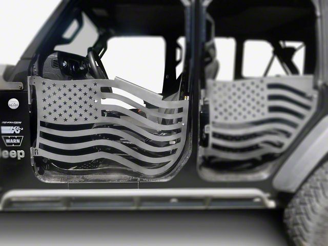 Steinjager Premium American Flag Front Trail Doors; Bare Metal (20-24 Jeep Gladiator JT)
