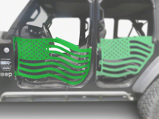 Steinjager Premium American Flag Front Trail Doors; Neon Green (20-22 Jeep Gladiator JT)