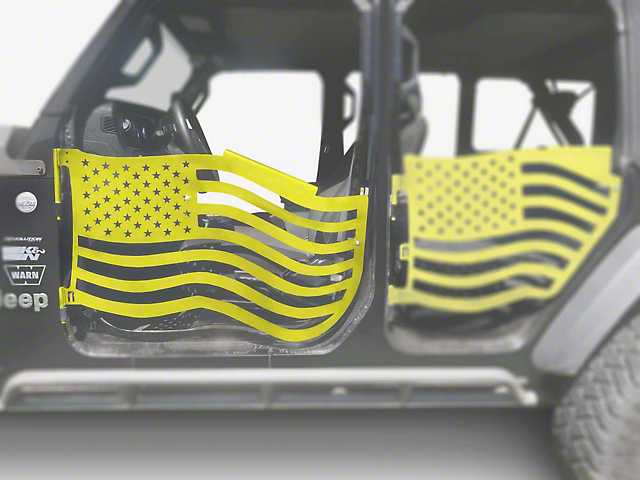 Steinjager Premium American Flag Front Trail Doors; Neon Yellow (20-23 Jeep Gladiator JT)