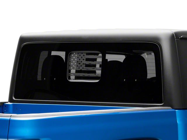 SEC10 Middle Window Distressed American Flag Decal; Matte Black (20-24 Jeep Gladiator JT)