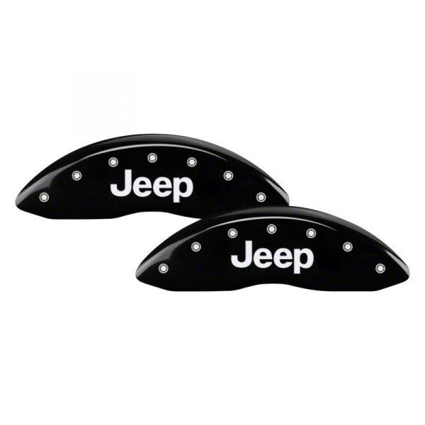 MGP Black Caliper Covers with Jeep Grille Logo; Front and Rear (20-23 Jeep Gladiator JT)