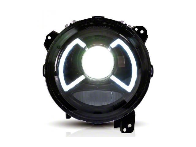 Quake LED Tempest 9-Inch Headlights with White X-Wing DRL; Black Housing; Clear Lens (18-24 Jeep Wrangler JL)