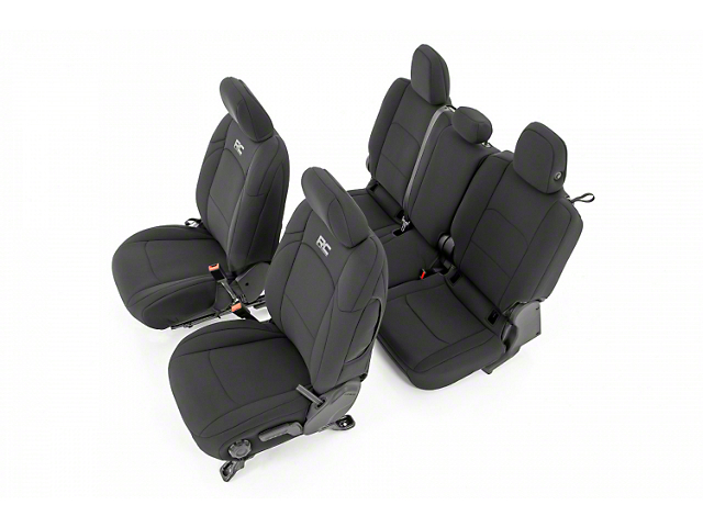 Rough Country Neoprene Front and Rear Seat Covers; Black (20-22 Jeep Gladiator JT w/ Factory Leather Seats)