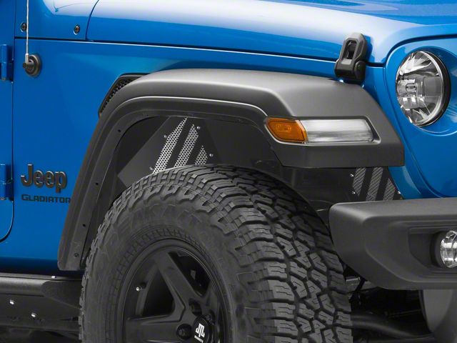 Fishbone Offroad Aluminum Inner Fenders; Front; Black (20-24 Jeep Gladiator JT)