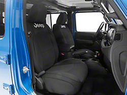 Jeep Licensed by TruShield Custom Fit Neoprene Front Seat Covers with Jeep Logo; Black (20-26 Jeep Gladiator JT)